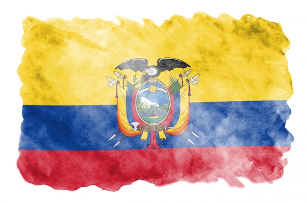 Bandeira do Equador é retratada no estilo aquarela líquido isolado no branco