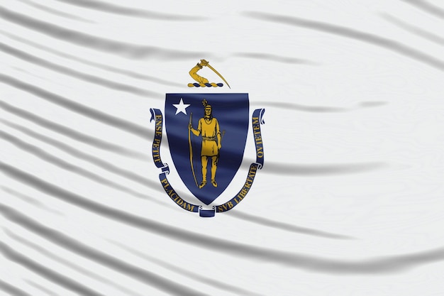 Bandeira do estado de Massachusetts Wave Close Up, fundo da bandeira de Massachusetts
