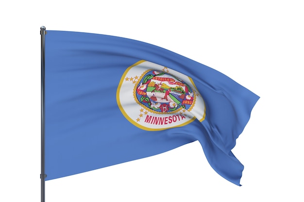 Bandeira do estado de Minnesota. Ilustração 3D, isolada no branco, bandeiras dos estados e territórios dos EUA