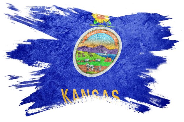 Bandeira do estado do grunge kansas. pincelada de bandeira do kansas.