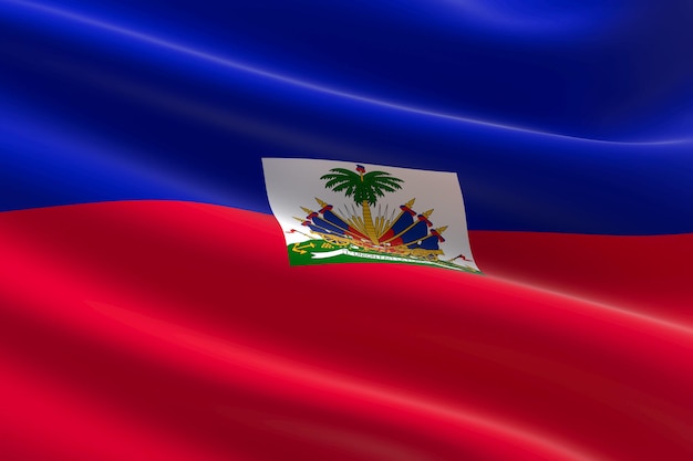 Bandeira do Haiti. Ilustração 3D da bandeira haitiana acenando.