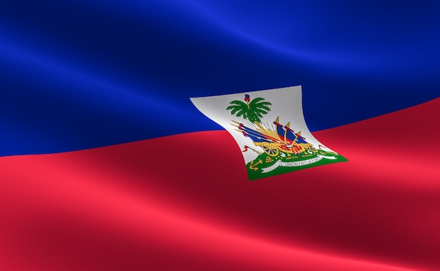 Foto bandeira do haiti. ilustração 3d da ondulação da bandeira do haiti.