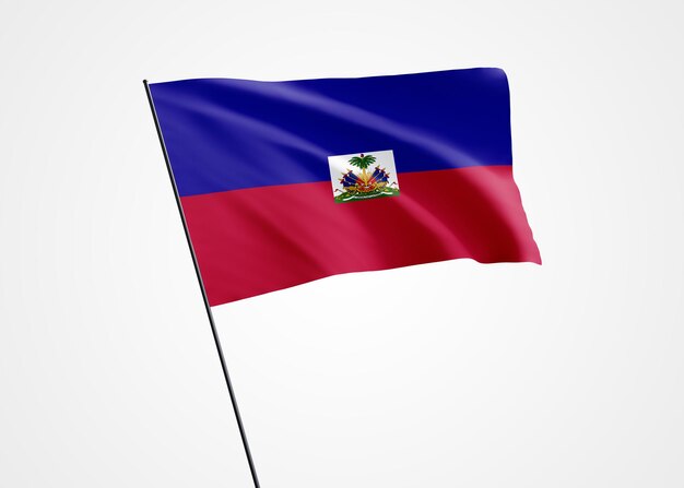 Bandeira do Haiti voando alto no fundo isolado. 01 de janeiro dia da independência do Haiti