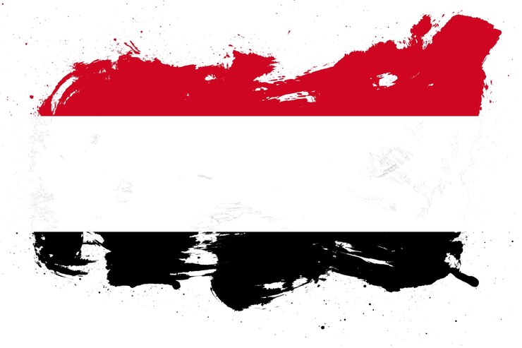 Foto bandeira do iêmen com efeito de pincelada grunge pintada em fundo branco