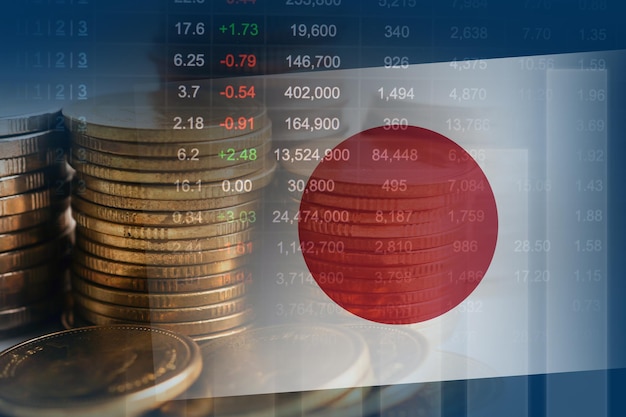 Bandeira do Japão com mercado de ações finanças economia gráfico de tendência tecnologia digital