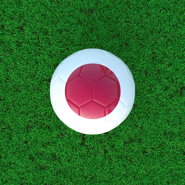 Foto bandeira do japão em bola de futebol com fundo de grama