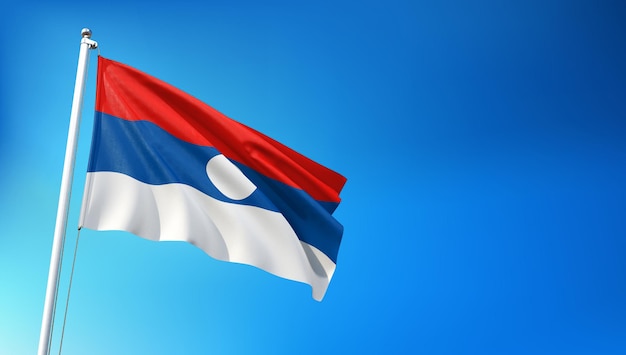 Bandeira do Laos voando no fundo do céu azul 3D render