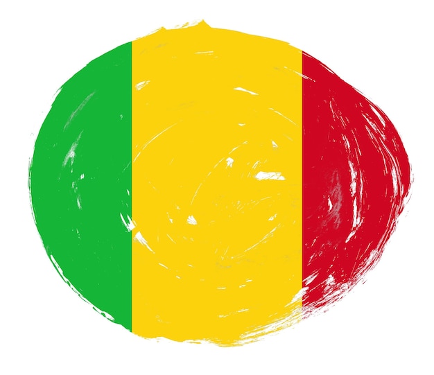 Bandeira do mali pintada em um fundo de pincel de traçado branco angustiado