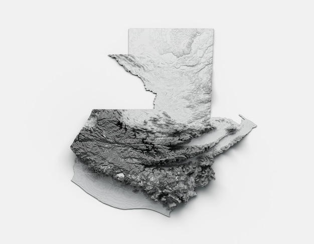 Bandeira do mapa da Guatemala Mapa de altura de cor de alívio sombreado na ilustração 3d de fundo branco