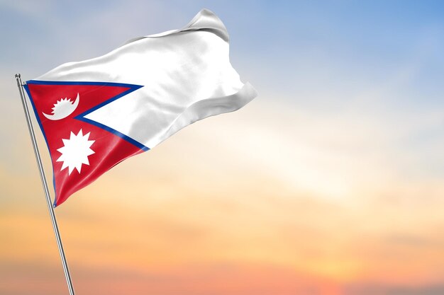 Foto bandeira do nepal em renderização 3d realista de alta qualidade com espaço lateral para texto e título do banner