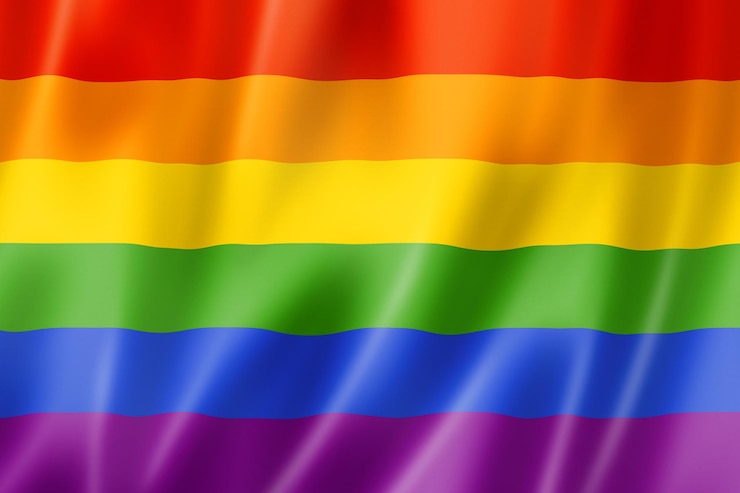 Foto bandeira do orgulho gay arco-íris tridimensional render satin textura