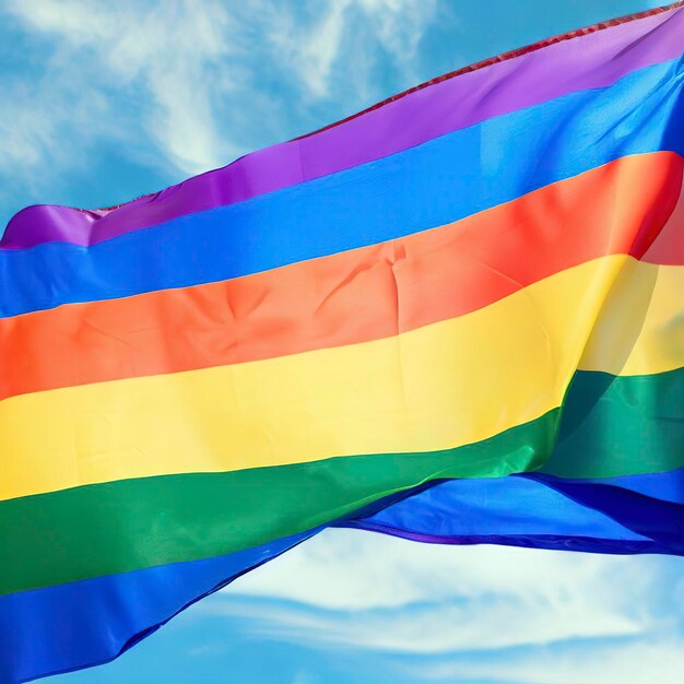 Bandeira do orgulho LGBT e fundo do céu azul