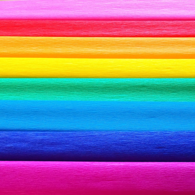 Bandeira do Orgulho por Gilbert Baker Símbolo de toda a comunidade LGBTQ LGBTI Papel crepom está disponível em rosa vermelho laranja amarelo crepe azul roxo e magenta Fundo colorido para eventos do Orgulho