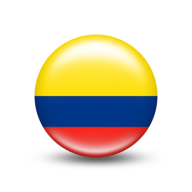 Bandeira do país da Colômbia em esfera com sombra branca - ilustração