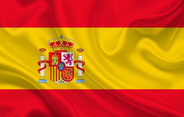 Bandeira do país da Espanha no panorama de fundo de tecido de seda ondulado - ilustração