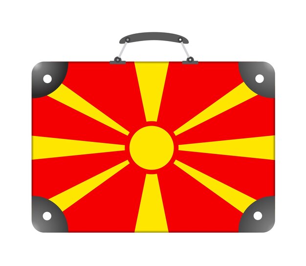 Foto bandeira do país da macedônia na forma de uma mala de viagem em um fundo branco - ilustração