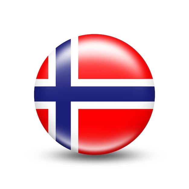 Bandeira do país da Noruega em esfera com sombra branca - ilustração