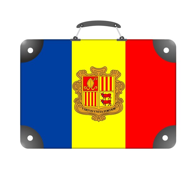 Foto bandeira do país de andorra em forma de mala de viagem