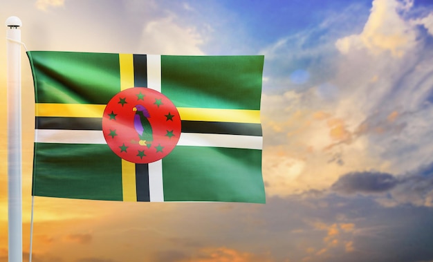 bandeira do país de dominica, bandeira de ondulação 3d isolada,