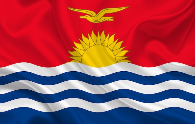 Bandeira do país de Kiribati em panorama de fundo de tecido de seda ondulado - ilustração