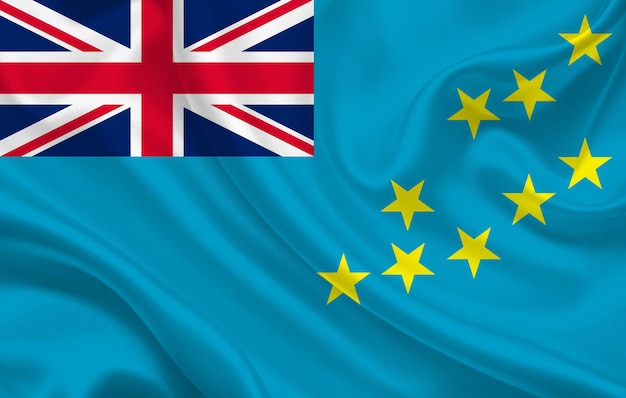 Bandeira do país de Tuvalu no panorama de fundo de tecido de seda ondulado - ilustração