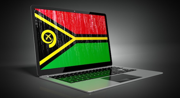 Bandeira do país de Vanuatu e código binário na ilustração 3D da tela do laptop