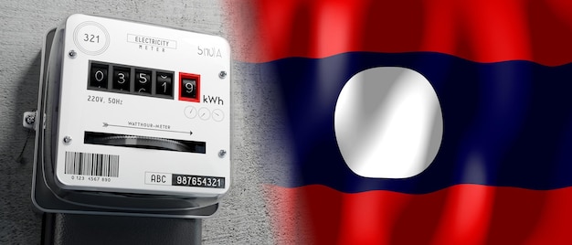 Bandeira do país do Laos e ilustração 3D do medidor de energia