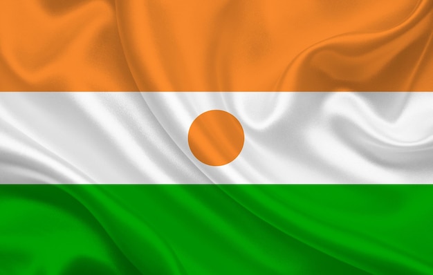 Bandeira do país do Níger em panorama de fundo de tecido de seda ondulado - ilustração