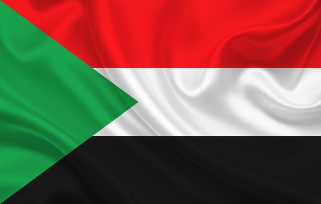 Bandeira do país do Sudão no panorama de fundo de tecido de seda ondulado - ilustração