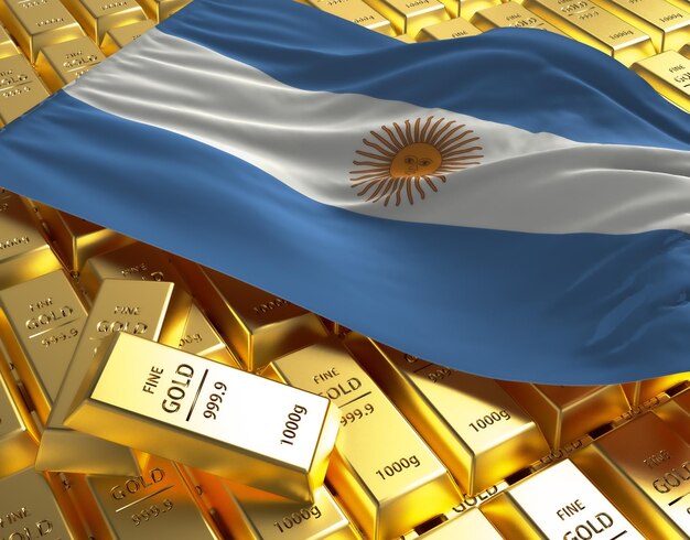 Bandeira do país nacional da Argentina em barras de lingotes de ouro