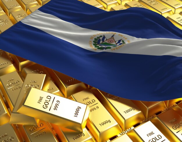 Bandeira do país nacional de El Salvador em barras de lingotes de ouro