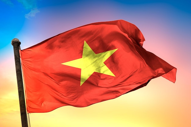 Foto bandeira do país vietnamita, bandeira 3d e cor de fundo.