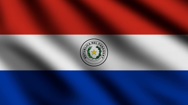 Bandeira do Paraguai ao vento Ilustração 3d de bandeira voadora de página inteira