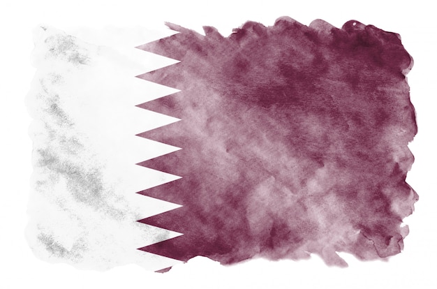 Bandeira do Qatar é retratada em estilo aquarela líquido isolado no branco