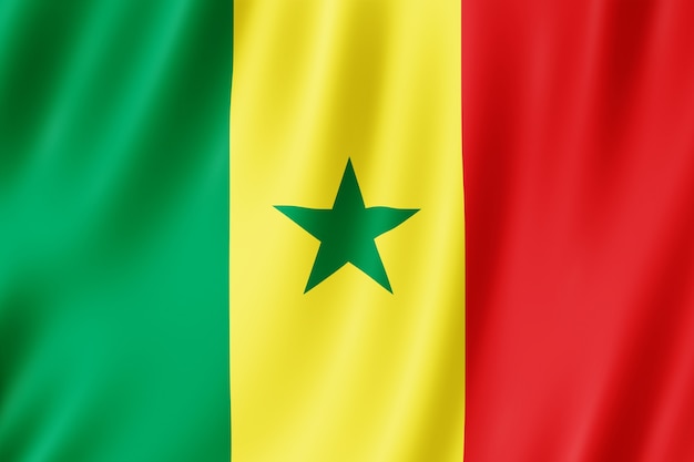 Bandeira do Senegal balançando ao vento.