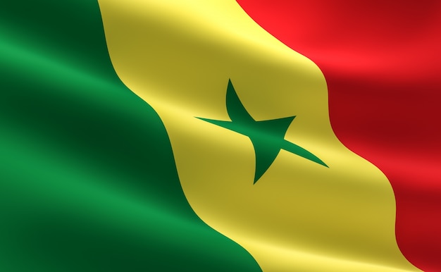 Bandeira do Senegal. Ilustração da bandeira senegalês que acena.