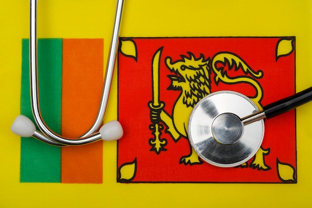 Bandeira do Sri Lanka e um estetoscópio O conceito de medicina