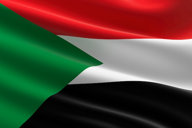 Bandeira do sudão. ilustração 3d da bandeira sudanesa acenando.