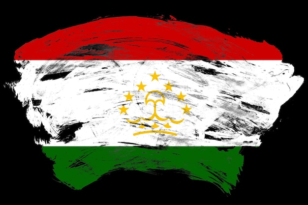 Bandeira do Tajiquistão em fundo de pincel de traçado preto angustiado