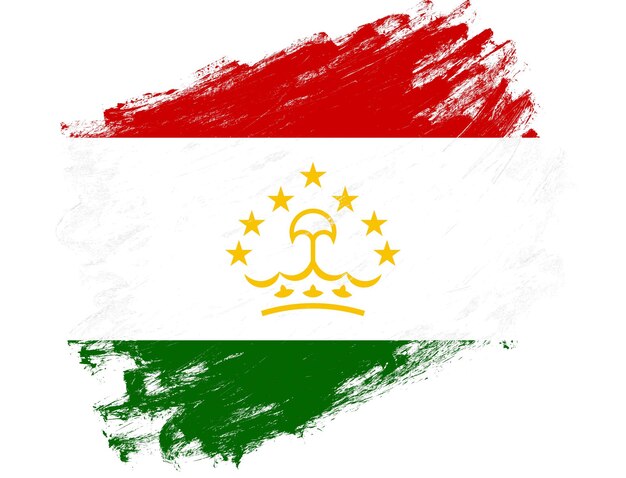 Bandeira do Tajiquistão pintada em um fundo branco de pincelada grunge