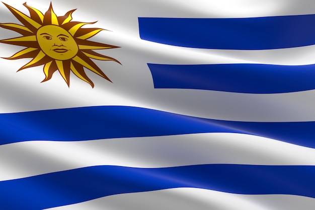 Bandeira do uruguai. ilustração 3d da bandeira uruguaia acenando.