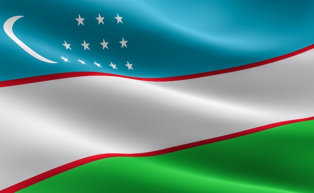 Bandeira do Usbequistão. Ilustração da bandeira de Uzbek acenando.