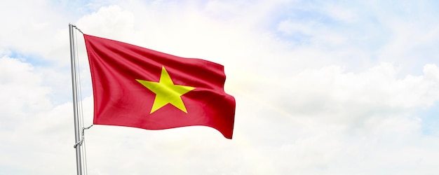 Bandeira do Vietnã acenando no fundo do céu Renderização em 3D
