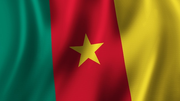 Bandeira dos Camarões acenando em close-up renderização em 3D com imagem de alta qualidade com textura de tecido
