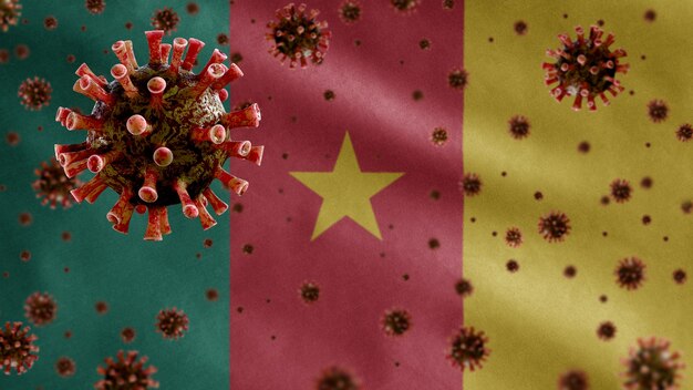 Bandeira dos Camarões e vírus do microscópio coronavírus