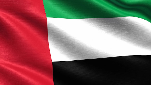 Bandeira dos Emirados Árabes Unidos, com textura de tecido a acenar