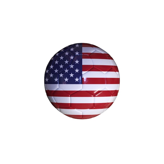 Bandeira dos Estados Unidos em uma bola de futebol com fundo branco