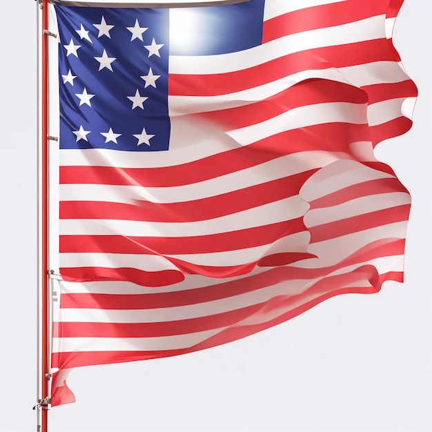 Bandeira dos EUA acenando no vento fundo branco imagem de renderização 3D realista