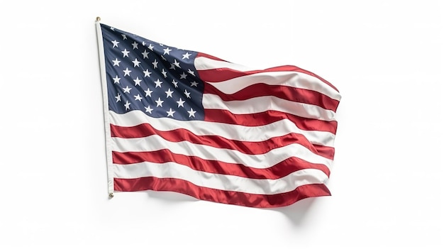 Bandeira dos EUA balançando ao vento isolada em fundo branco ai generativo