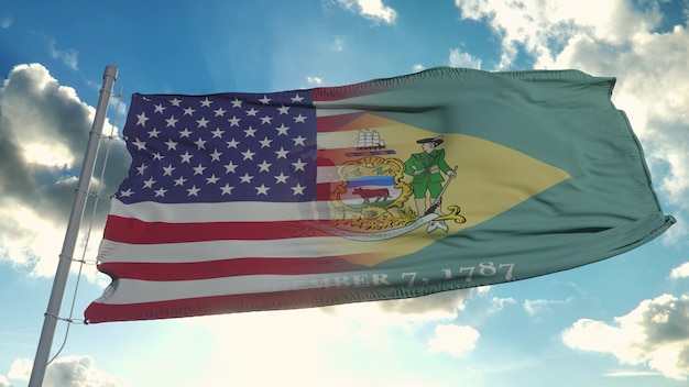 Bandeira dos EUA e estado de Delaware